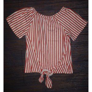 Boutique Red Striped Short Sleeve Girls Tie Shirt